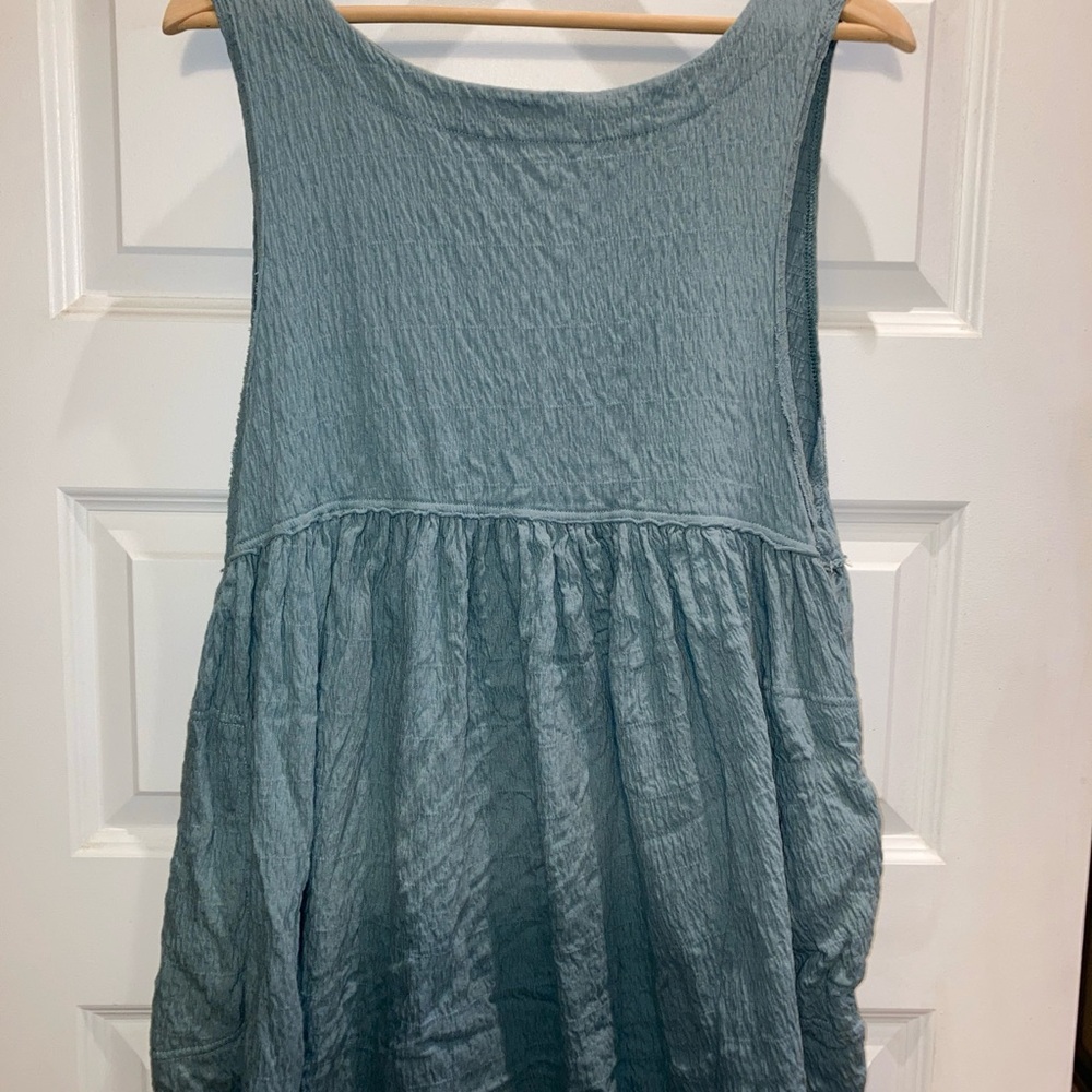 Light Blue Sleeveless Tiered Cotton Dress
